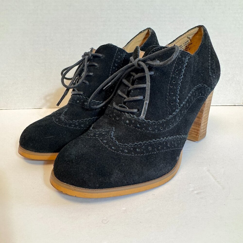Steve Madden Omyra Heeled Oxfords Sz 7.5 Black Suede Preppy Academia 90s Y2K